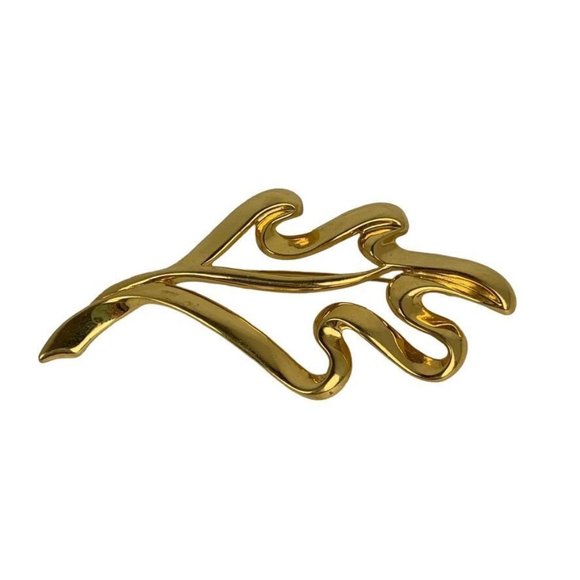 Vintage Trifari Gold Tone Modernist Stylized Oak Leaf Silhouette Pin Brooch 3.5" - Picture 1 of 8